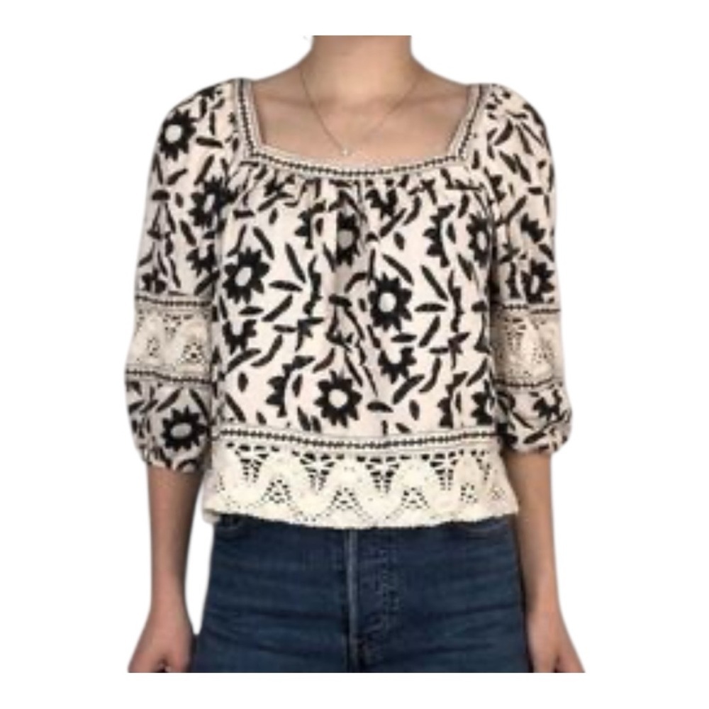 Christian Siriano Black and White Floral Blouse